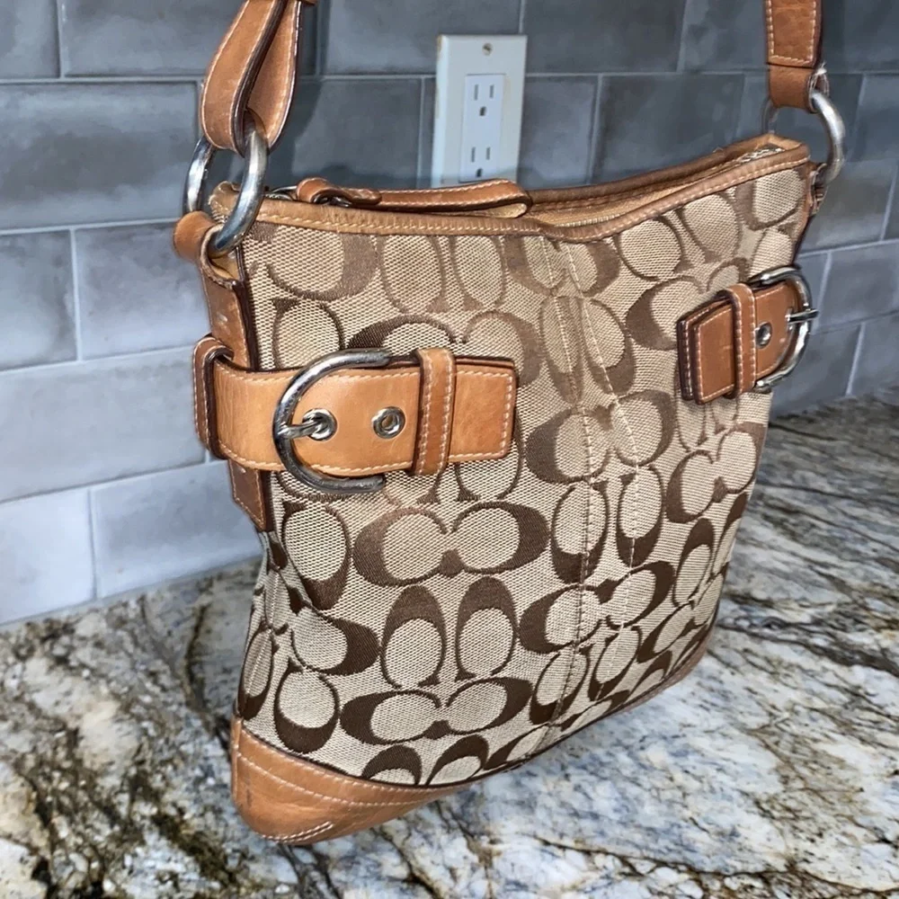 Coach  W Signature Logo W/Leather Trim Bag